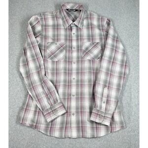 Travis Mathew Cloud Flannel Shirt Mens L Purple Gray Plaid Long Sleeve Button Up